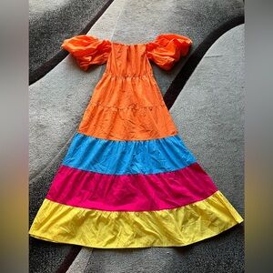 Dalin Colorful Festive Puff Sleeve Tiered Maxi Dress